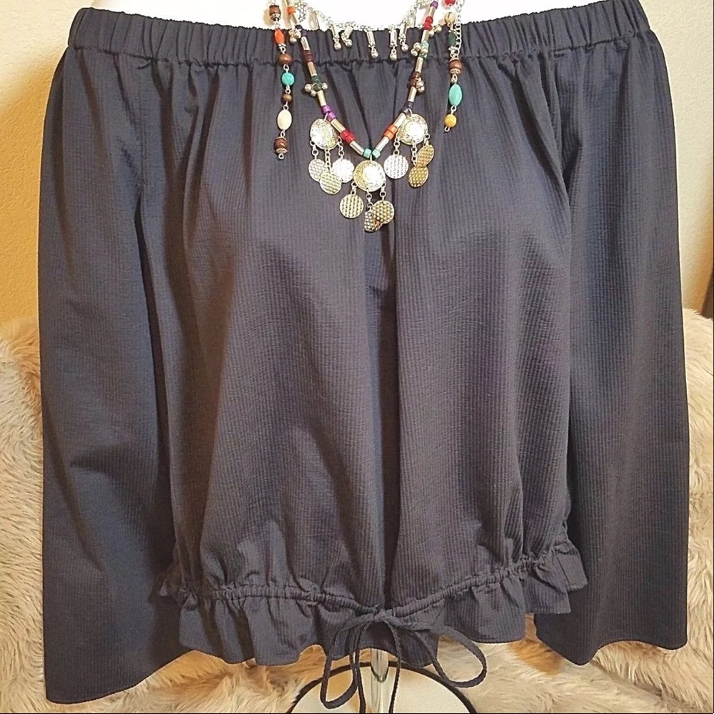 Theory Navy Blue Soft Seersucker Top Blouse Off Shoulder Odettah Size Small